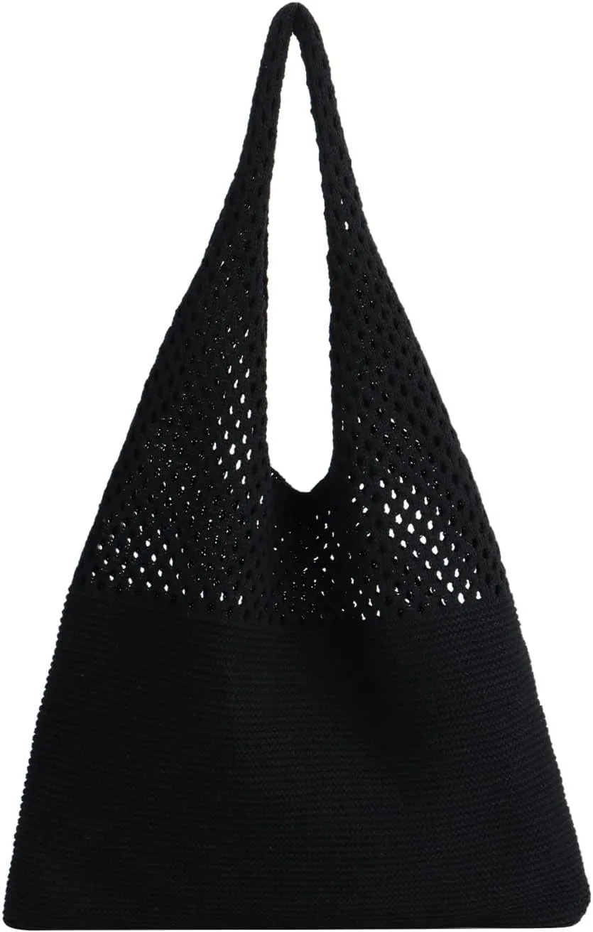 Crochet Mesh Tote Bag Retro Summer Hobo Bag for Women Flower Knitted Shoulder Bags Casual Beach Purse