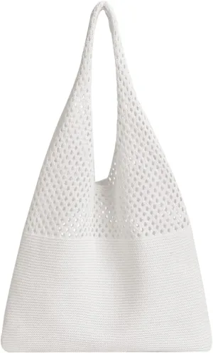Crochet Mesh Tote Bag Retro Summer Hobo Bag for Women Flower Knitted Shoulder Bags Casual Beach Purse