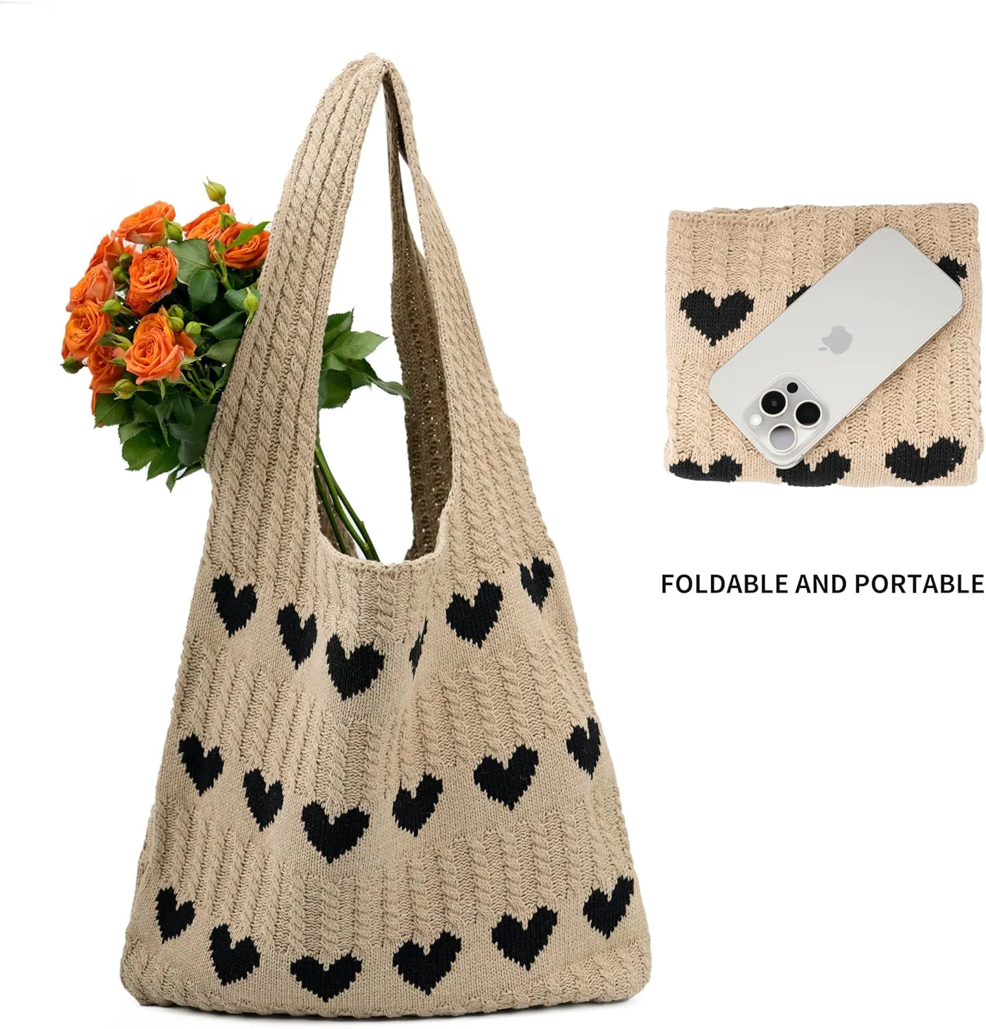 Crochet Tote Bag Cute Knit Summer Beach Tote Bags Aesthetic Vacation Bag for Women