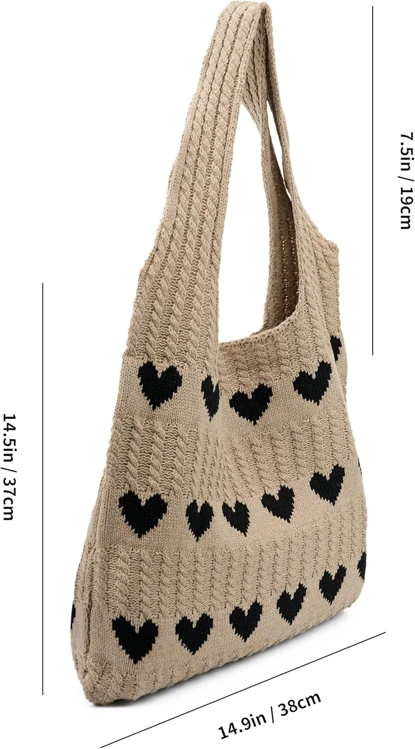 Crochet Tote Bag Cute Knit Summer Beach Tote Bags Aesthetic Vacation Bag for Women