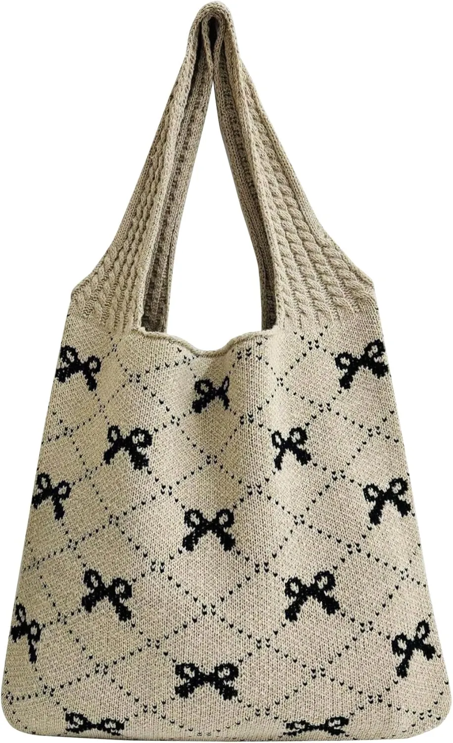 Crochet Tote Bag for Women, Bow Aesthetic Knitted Boho Shoulder Handbag, Cute Travel Tote