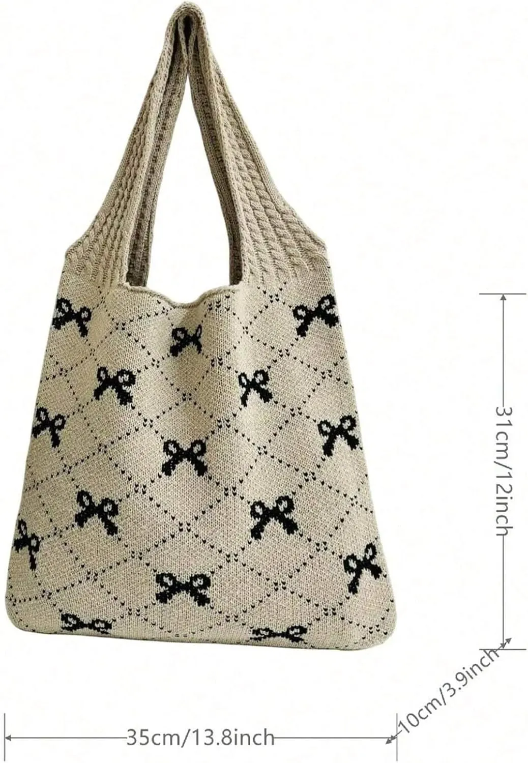 Crochet Tote Bag for Women, Bow Aesthetic Knitted Boho Shoulder Handbag, Cute Travel Tote