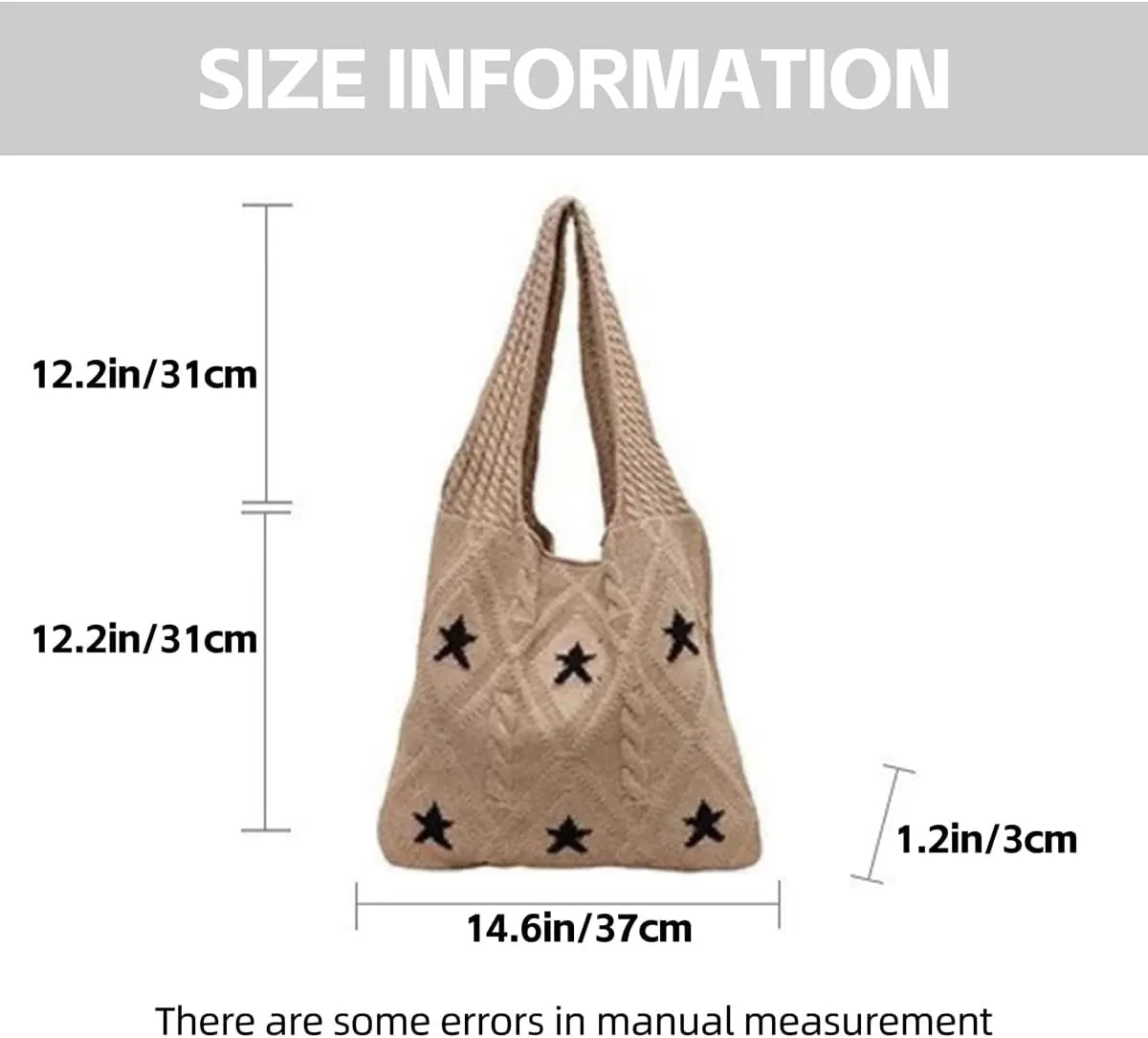 Crochet Tote Bag for Women - Star Pattern Large Capacity Knitted Handbag, Boho Woven Vocation Shoulder Bag
