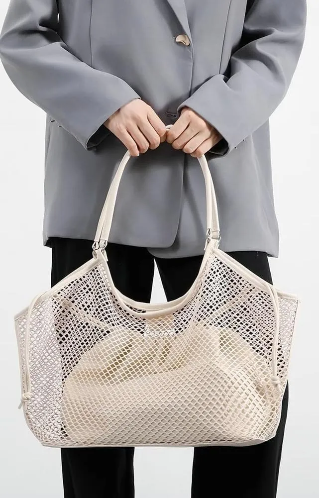 Crochet Tote Bag Women 2025 Summer Trendy Mesh Beach Bags Knitted Shoulder Purse Large Handbags Picnic Vacation