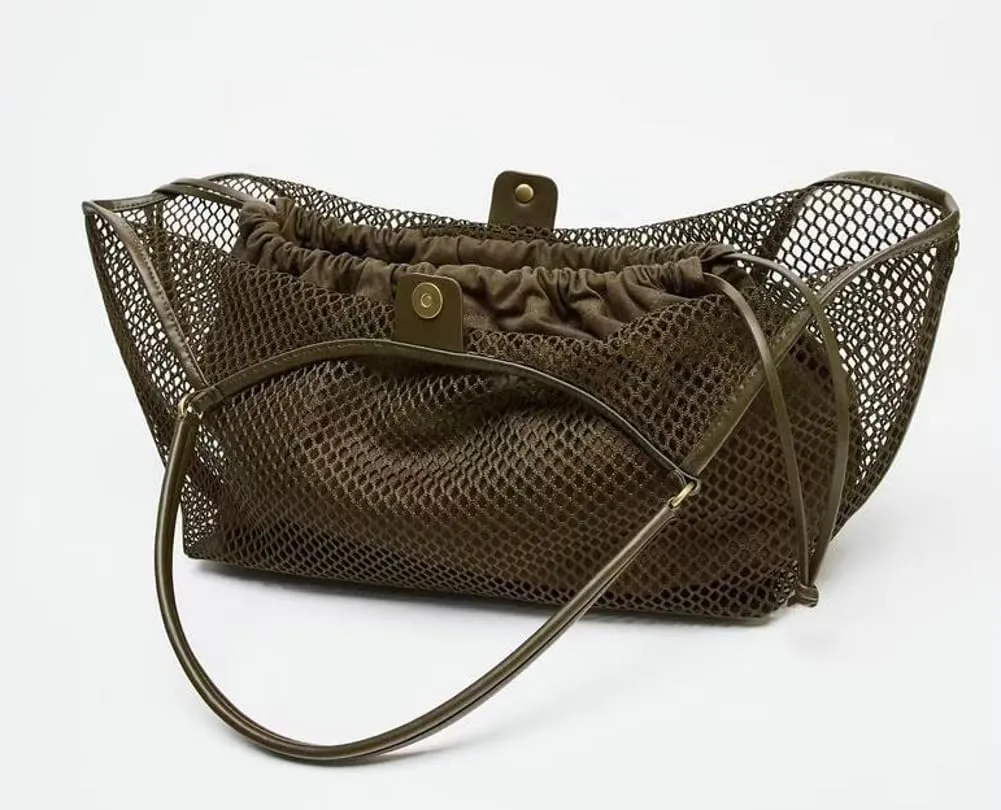 Crochet Tote Bag Women 2025 Summer Trendy Mesh Beach Bags Knitted Shoulder Purse Large Handbags Picnic Vacation