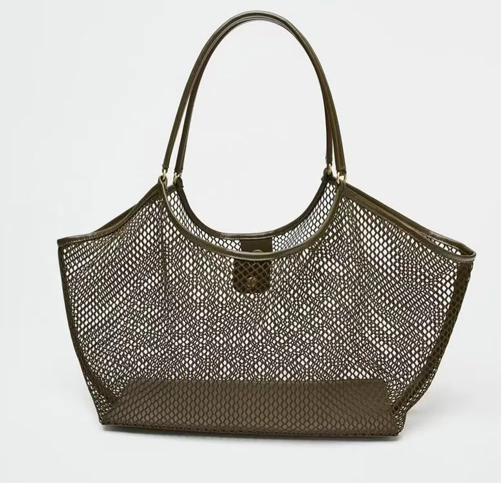 Crochet Tote Bag Women 2025 Summer Trendy Mesh Beach Bags Knitted Shoulder Purse Large Handbags Picnic Vacation