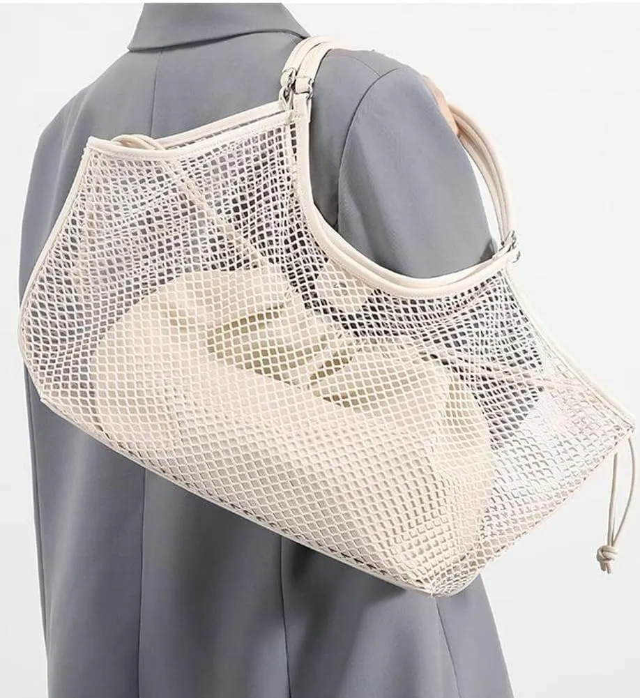 Crochet Tote Bag Women 2025 Summer Trendy Mesh Beach Bags Knitted Shoulder Purse Large Handbags Picnic Vacation