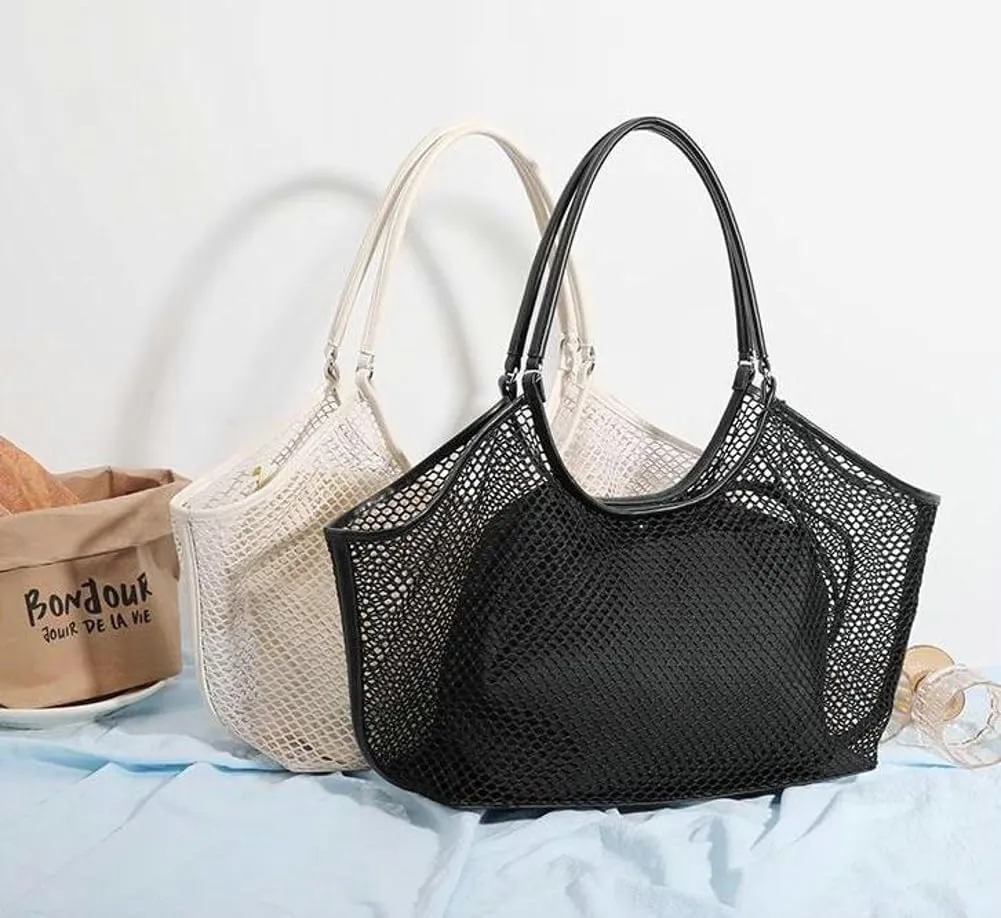 Crochet Tote Bag Women 2025 Summer Trendy Mesh Beach Bags Knitted Shoulder Purse Large Handbags Picnic Vacation
