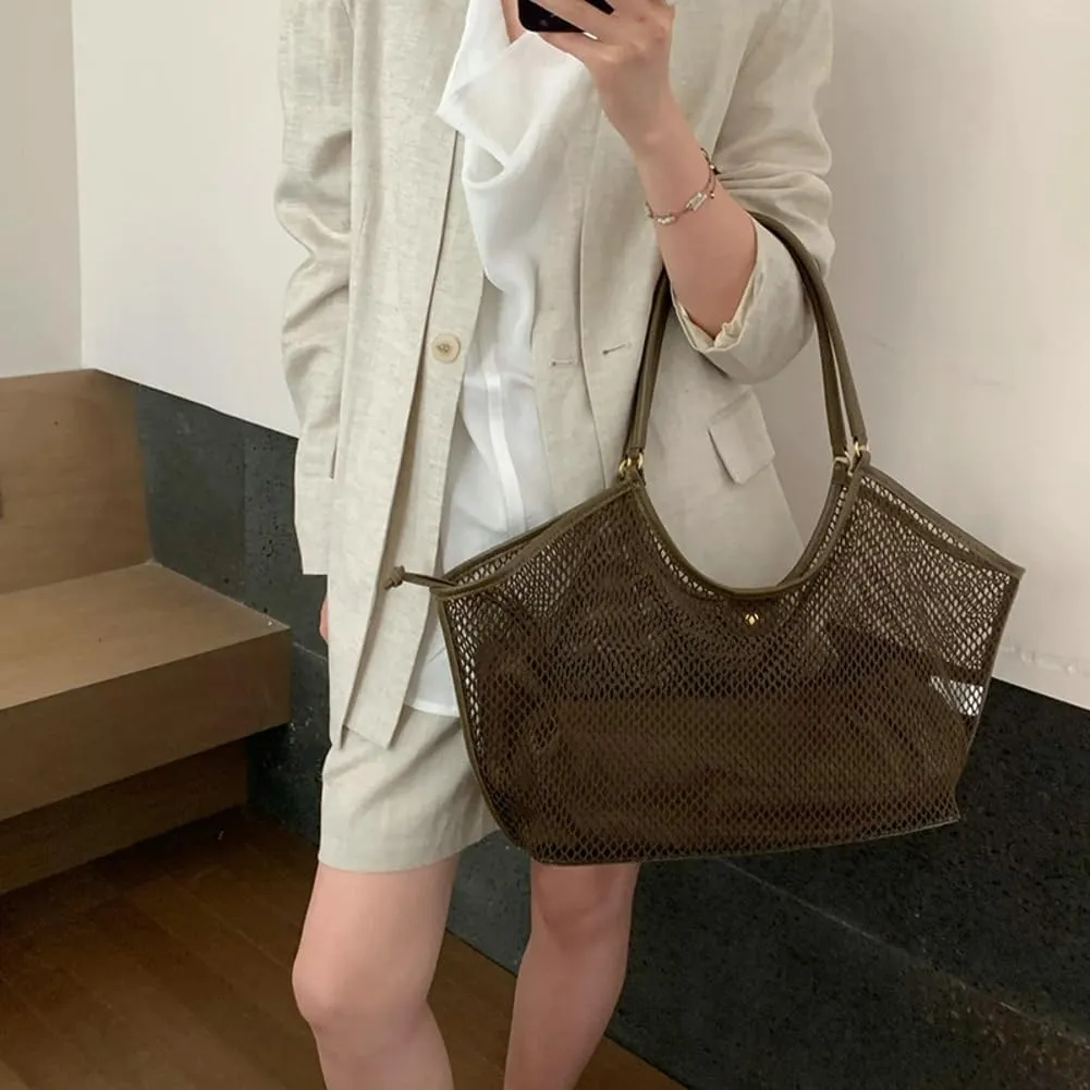 Crochet Tote Bag Women 2025 Summer Trendy Mesh Beach Bags Knitted Shoulder Purse Large Handbags Picnic Vacation