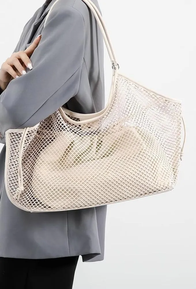 Crochet Tote Bag Women 2025 Summer Trendy Mesh Beach Bags Knitted Shoulder Purse Large Handbags Picnic Vacation