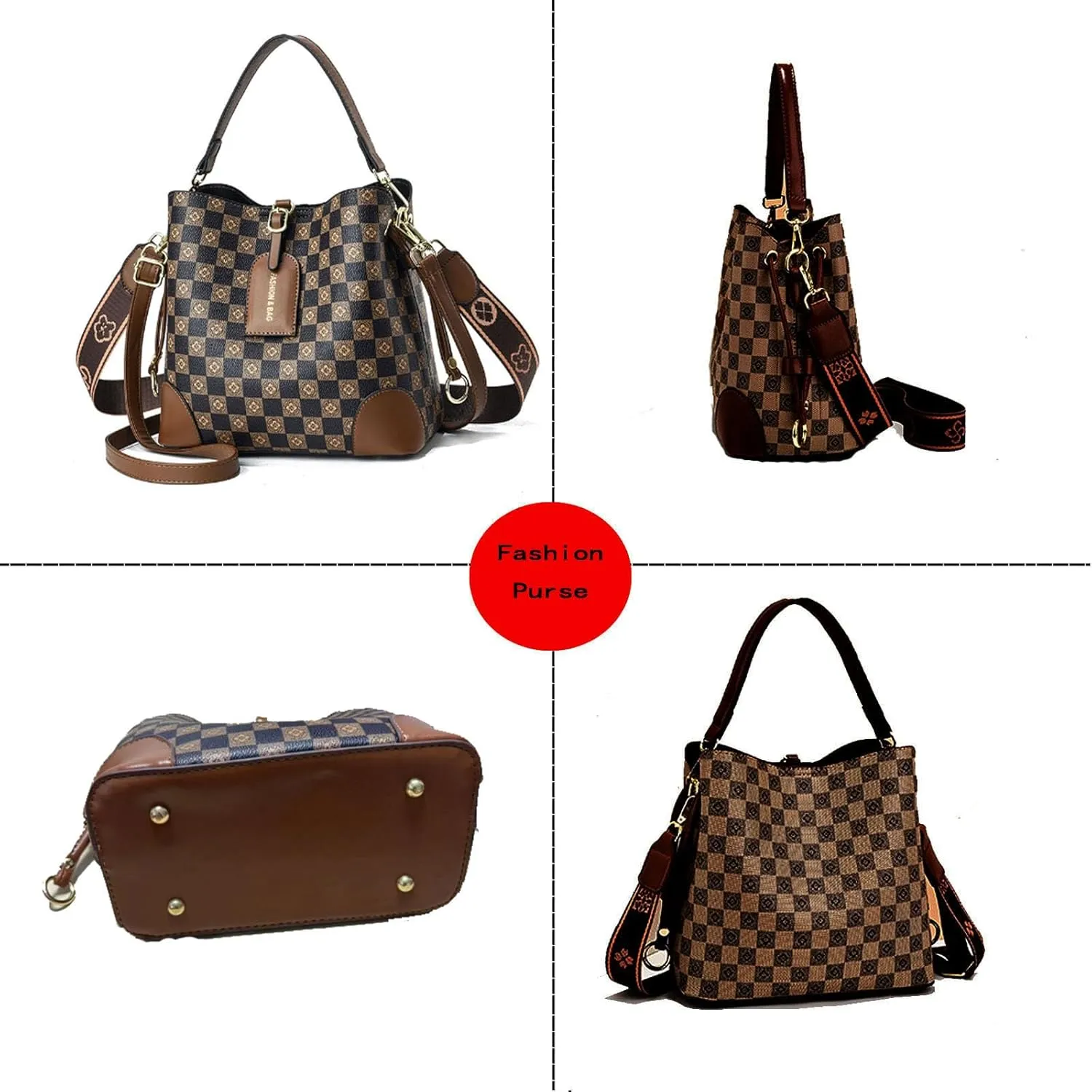 Cross Body Bag Purses for Women - PU Leather Crossbody Bucket Bag with Two Adjustable Shoulder Strap, Multiple Pockets