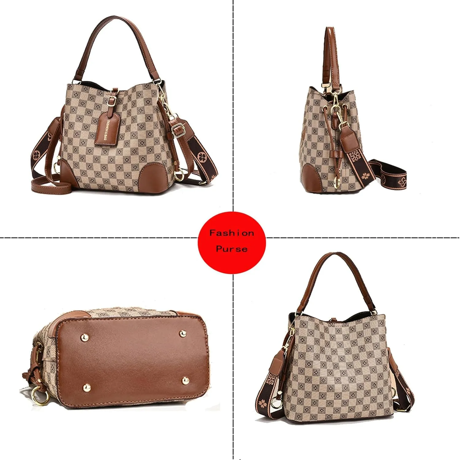 Cross Body Bag Purses for Women - PU Leather Crossbody Bucket Bag with Two Adjustable Shoulder Strap, Multiple Pockets