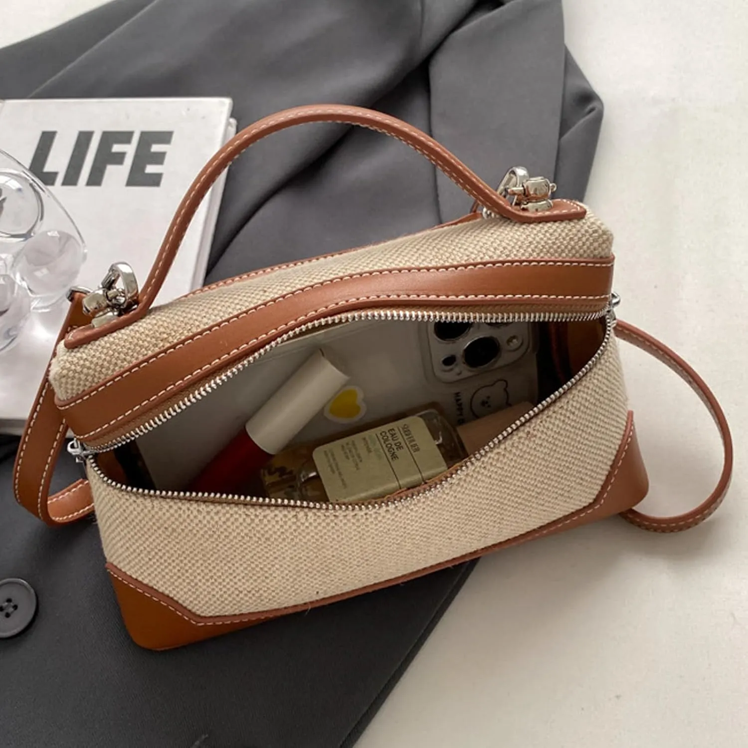 Crossbody Bag for Women Pouch Top-Handle Leather Bag Designer Shoulder Handbag Quiet Luxury Trendy Purse