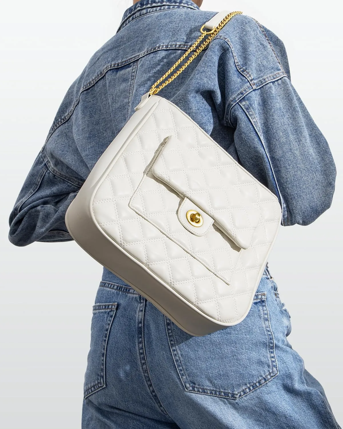 Crossbody Bag for Women, Quilted Crossbody Handbags Trendy Leather Purse Shoulder Bag with Adjustable Chain Strap