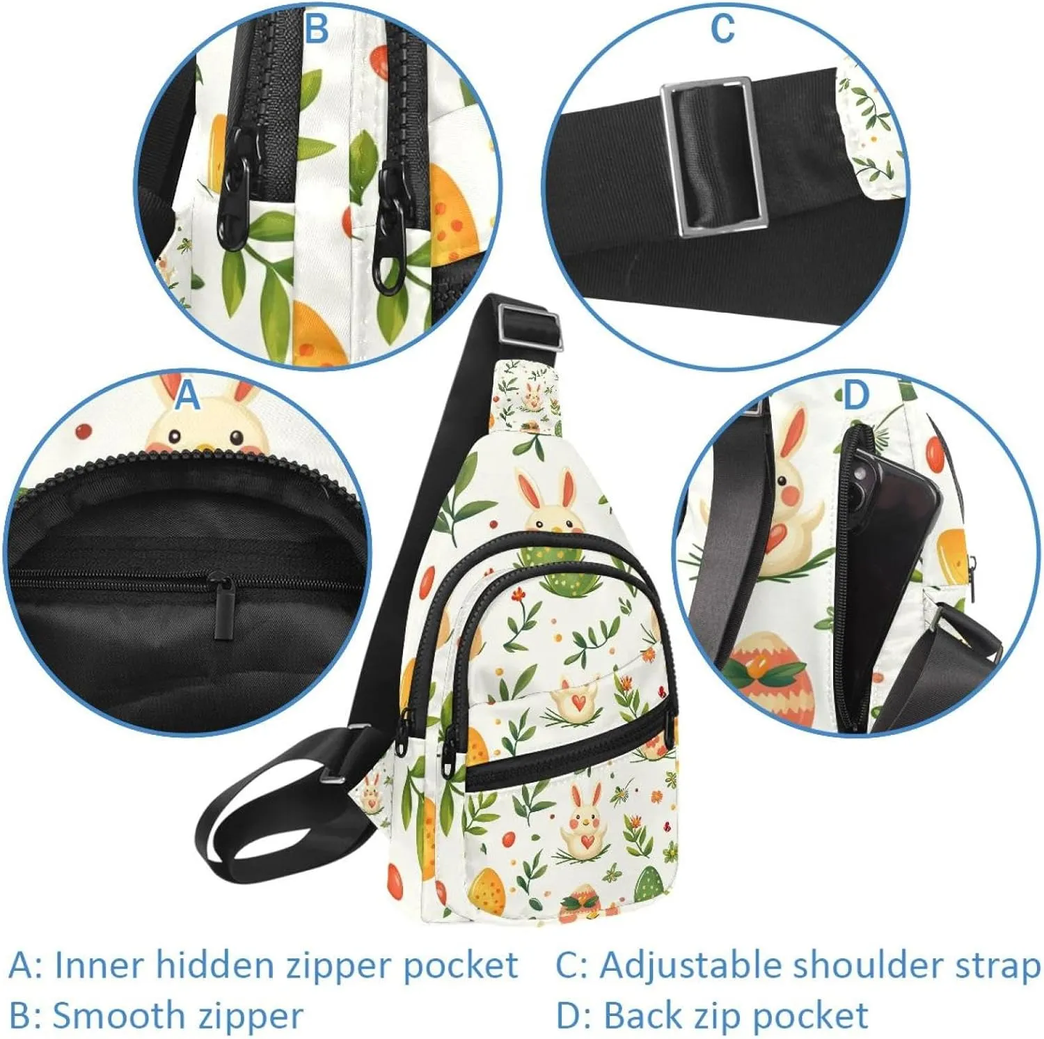 Crossbody Bags for Women Men Holy Easter Bunny Easter Eggs Sling Bag Bakpack Casual Chest Bag with Convertible Shoulder Strap