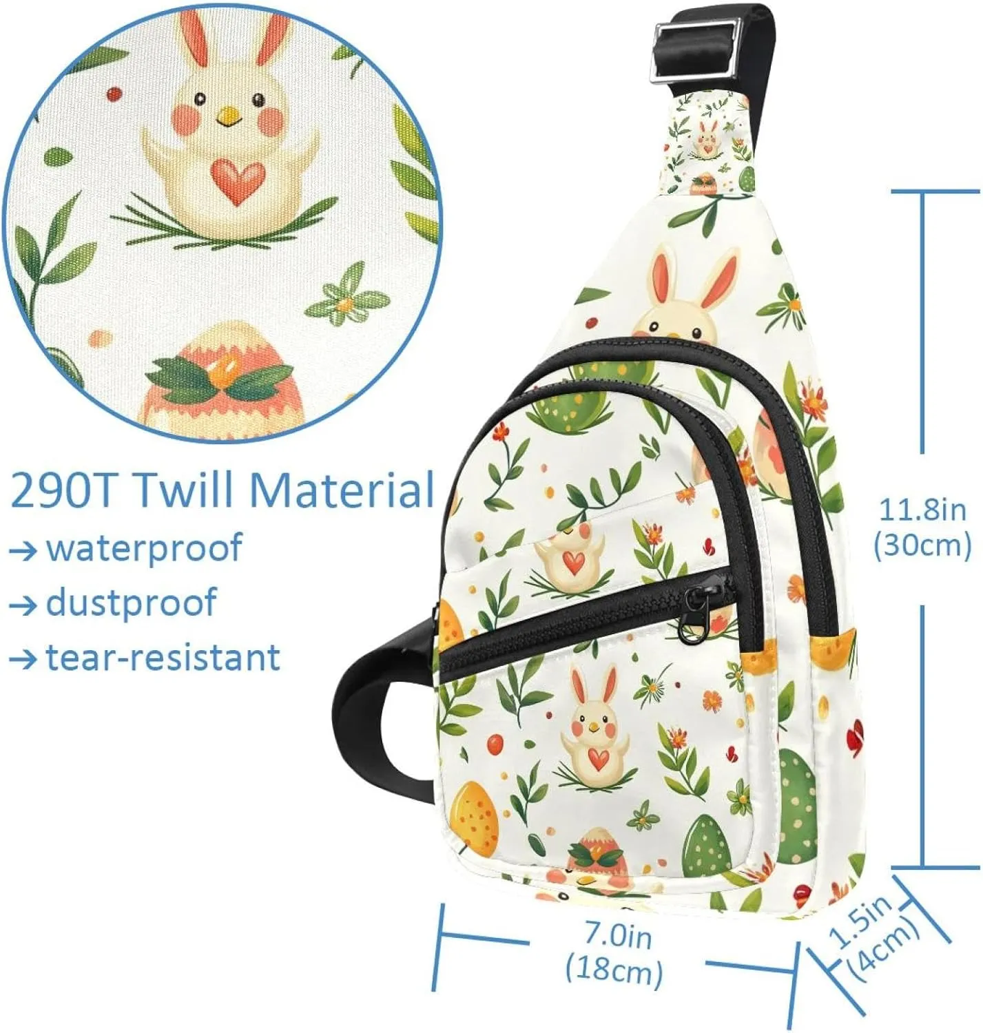 Crossbody Bags for Women Men Holy Easter Bunny Easter Eggs Sling Bag Bakpack Casual Chest Bag with Convertible Shoulder Strap
