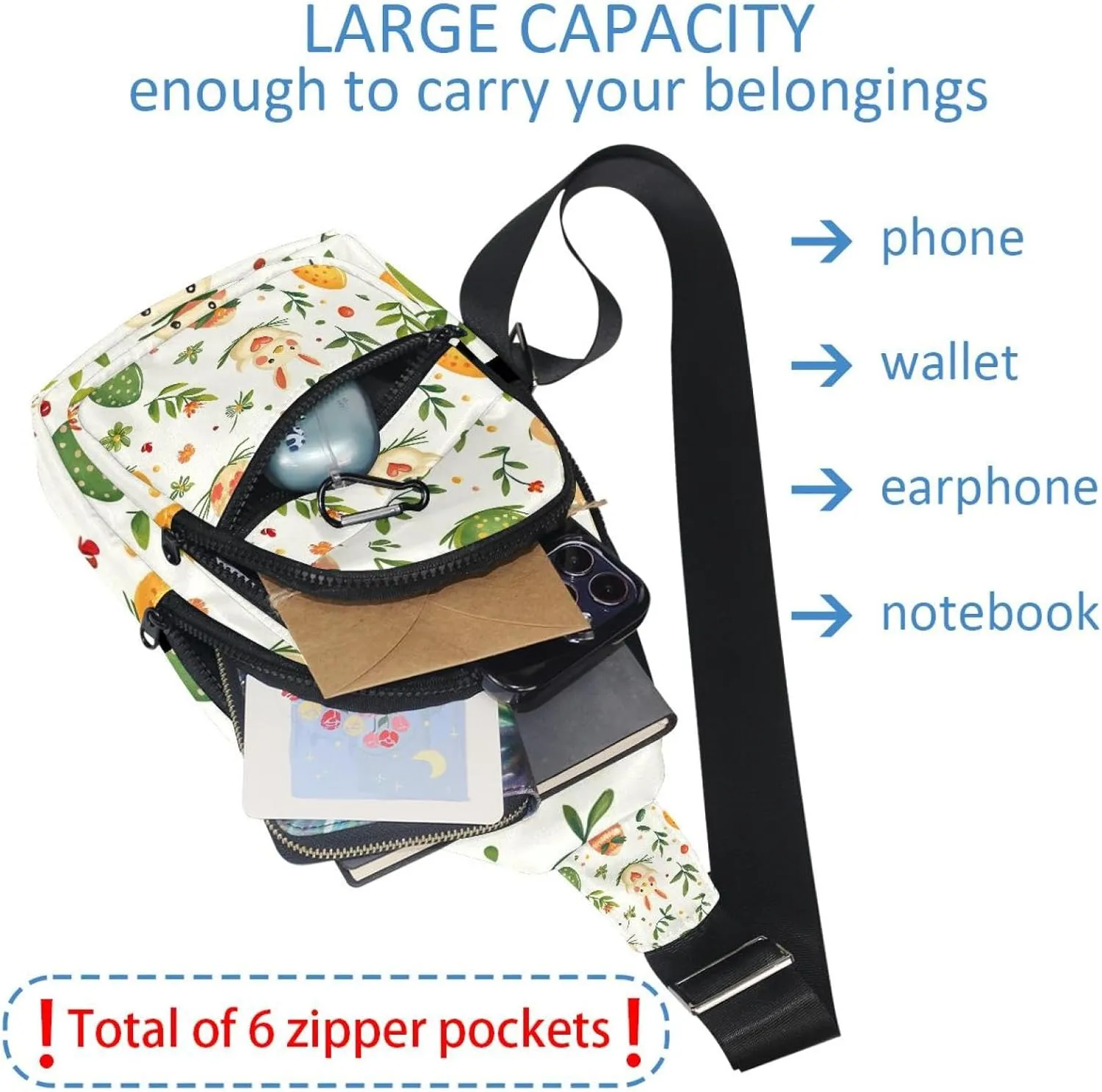Crossbody Bags for Women Men Holy Easter Bunny Easter Eggs Sling Bag Bakpack Casual Chest Bag with Convertible Shoulder Strap