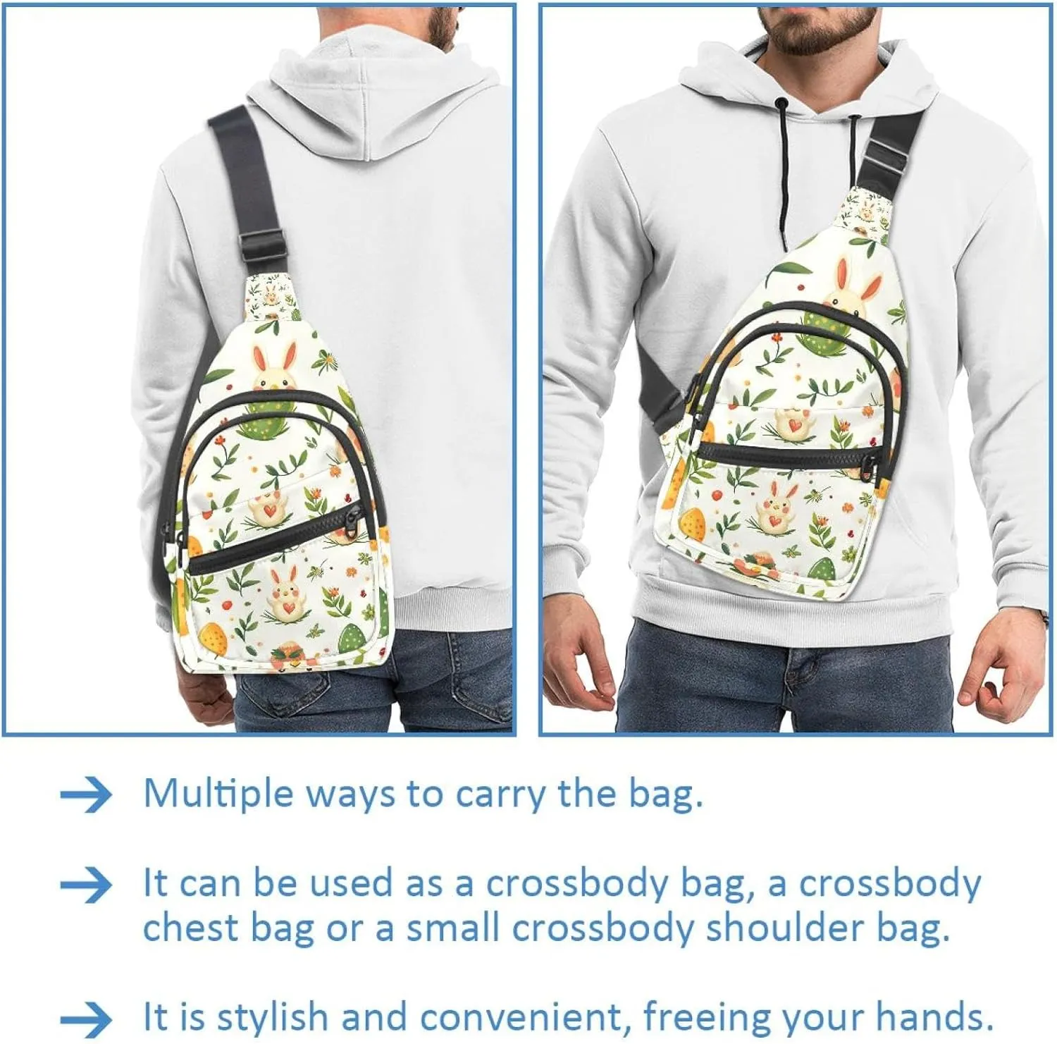 Crossbody Bags for Women Men Holy Easter Bunny Easter Eggs Sling Bag Bakpack Casual Chest Bag with Convertible Shoulder Strap
