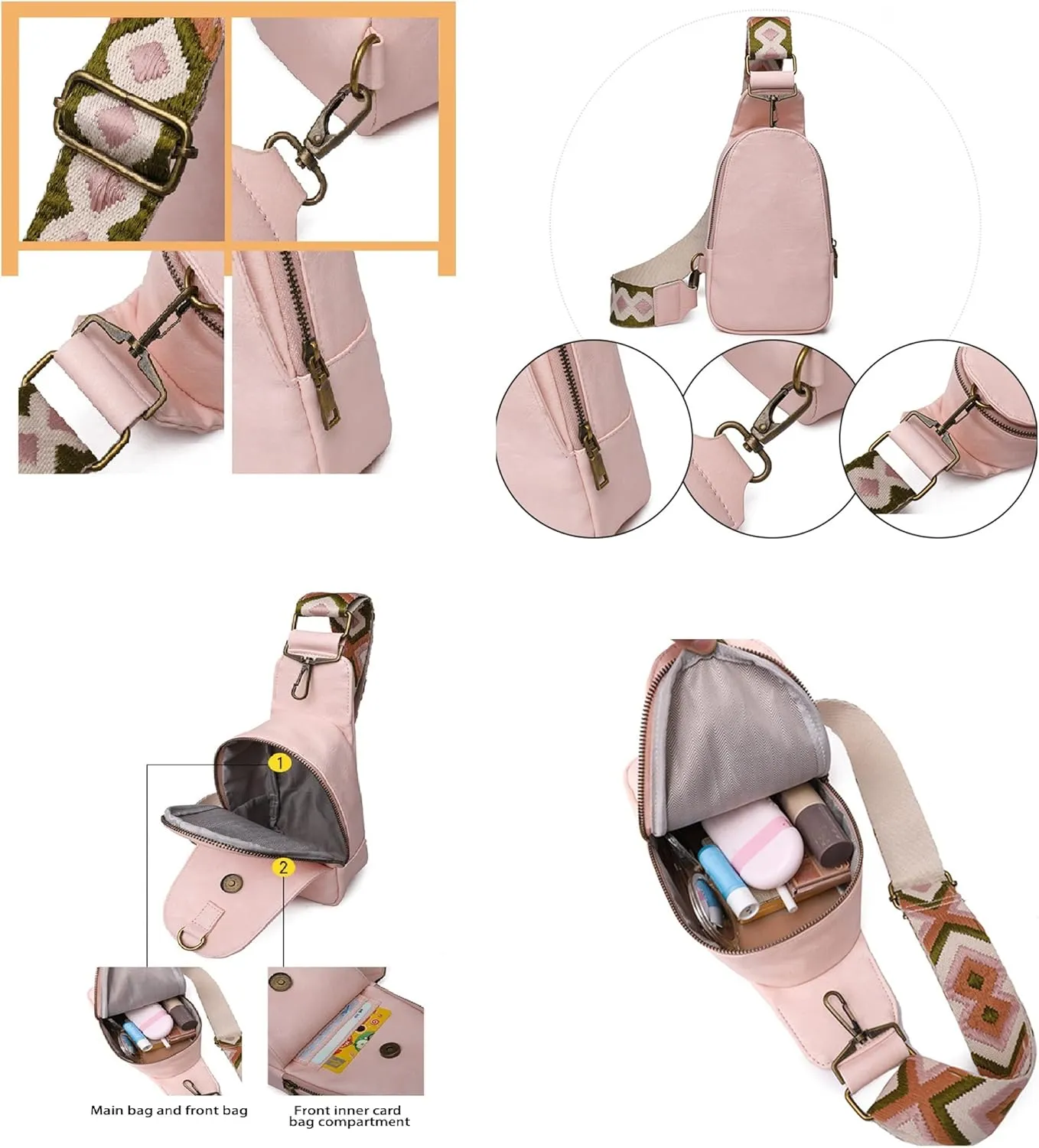 Crossbody Bags for Women Small Sling Bag Leather Cell Phone Bag Chest Bag Coin Purse Adjustable Straps Backpack (Bean paste)