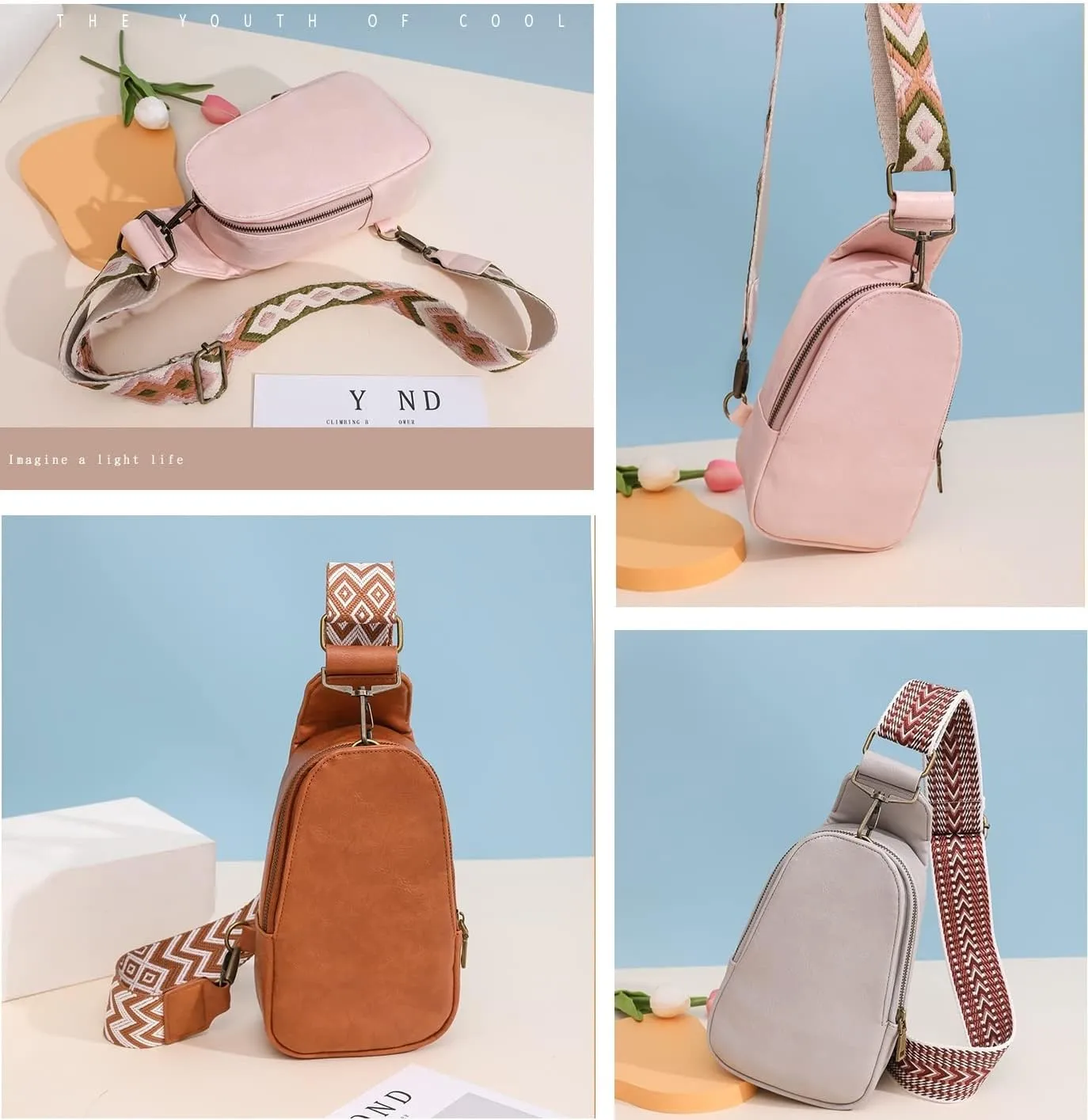 Crossbody Bags for Women Small Sling Bag Leather Cell Phone Bag Chest Bag Coin Purse Adjustable Straps Backpack (Bean paste)