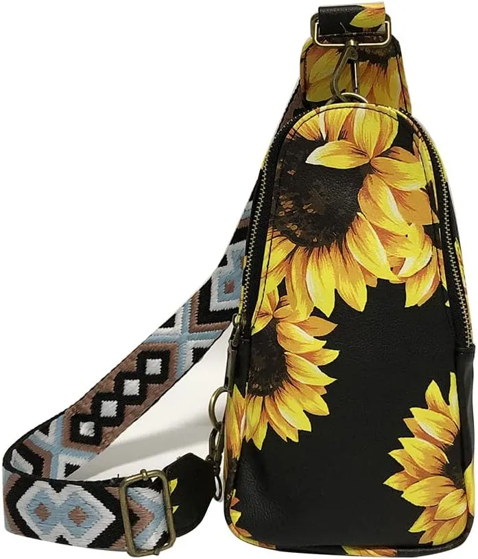 Crossbody Bags for Women Small Sling Bag Leather Cell Phone Bag Chest Bag Coin Purse Adjustable Straps Backpack (Sunflower)