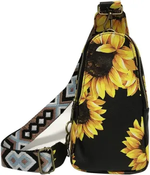 Crossbody Bags for Women Small Sling Bag Leather Cell Phone Bag Chest Bag Coin Purse Adjustable Straps Backpack (Sunflower)