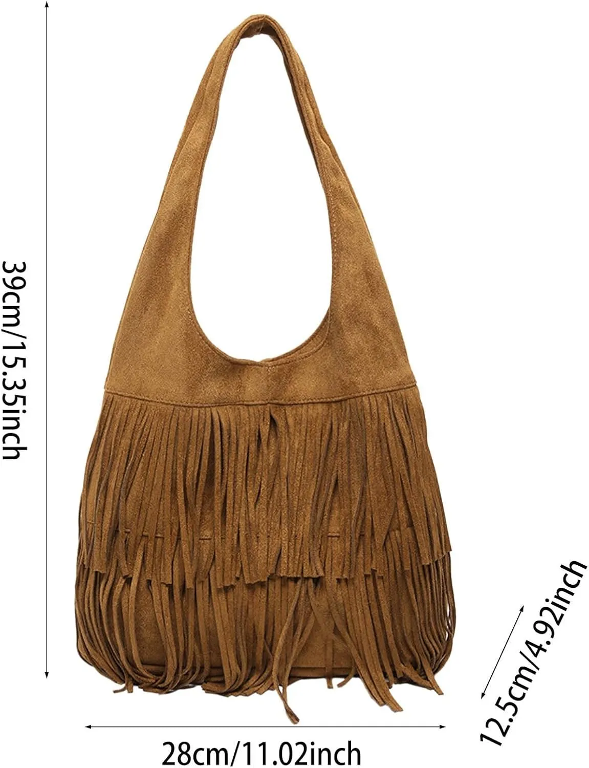 Crossbody Purse for Women Trendy Retro Suede Flock Capacity Handbag with Wide Comfortable Strap Tassel