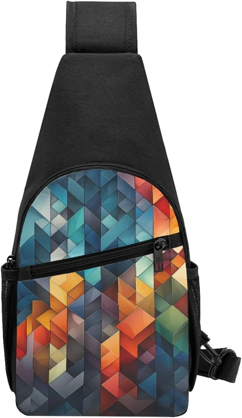 Crossbody Sling Backpack Sling Bag for Men Women Cross Chest Bag Shoulder Bag Complex geometric designs Travel Hiking Daypack