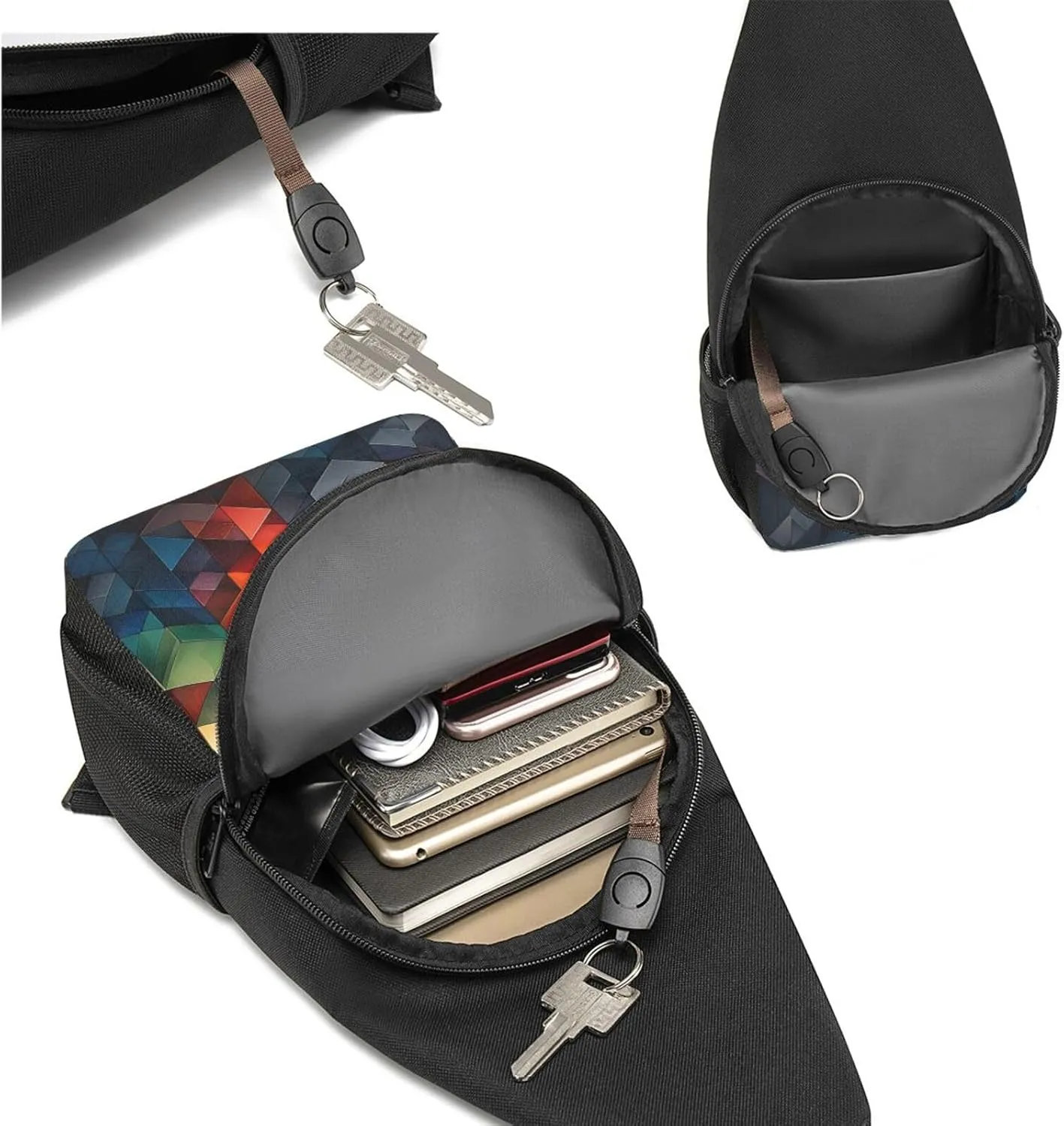 Crossbody Sling Backpack Sling Bag for Men Women Cross Chest Bag Shoulder Bag Complex geometric designs Travel Hiking Daypack