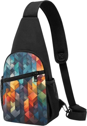 Crossbody Sling Backpack Sling Bag for Men Women Cross Chest Bag Shoulder Bag Complex geometric designs Travel Hiking Daypack
