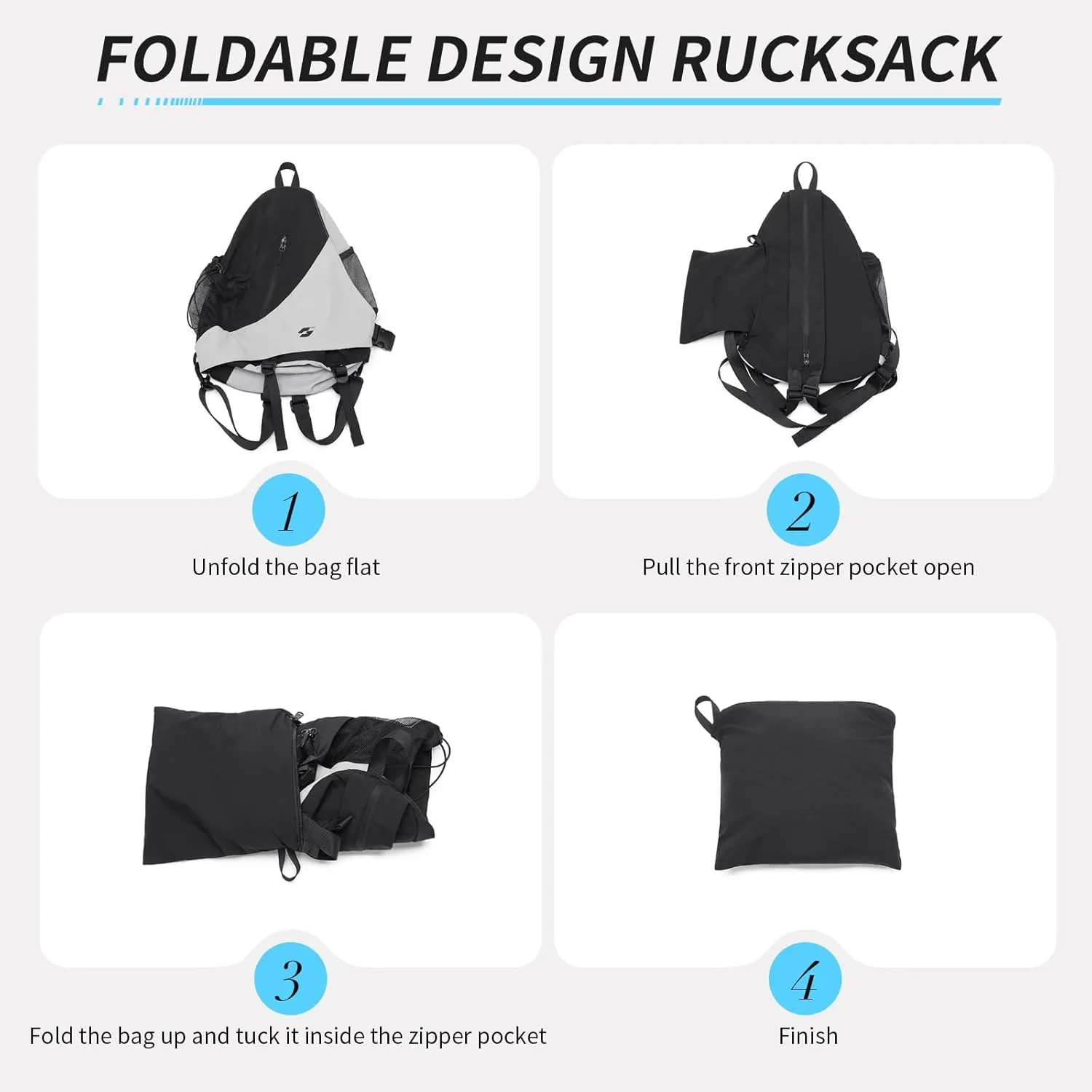 Crossbody Sling Bag Foldable Backpack Shoulder Casual Daypack Multipurpose Rucksack for Men Women Casual Hiking Outdoor Travel,Grayish Black