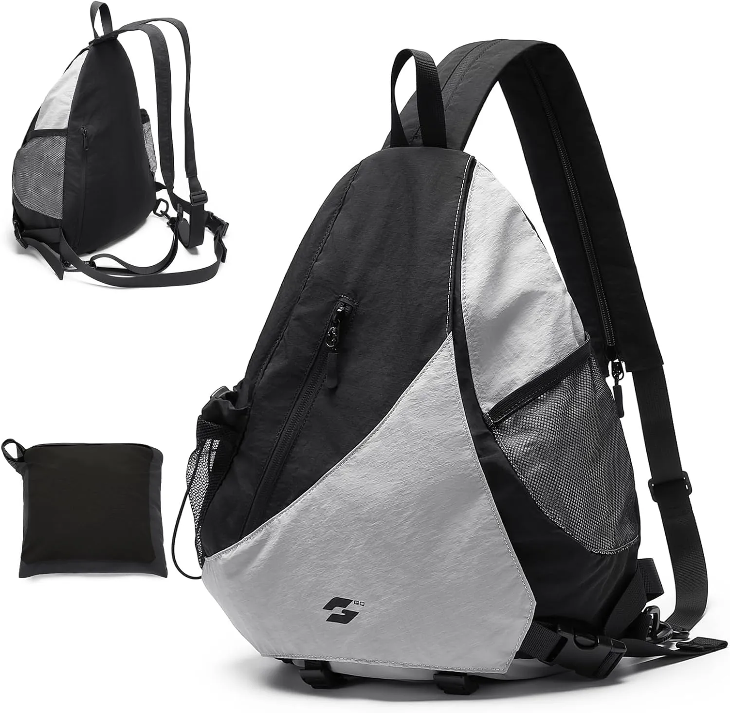 Crossbody Sling Bag Foldable Backpack Shoulder Casual Daypack Multipurpose Rucksack for Men Women Casual Hiking Outdoor Travel,Grayish Black