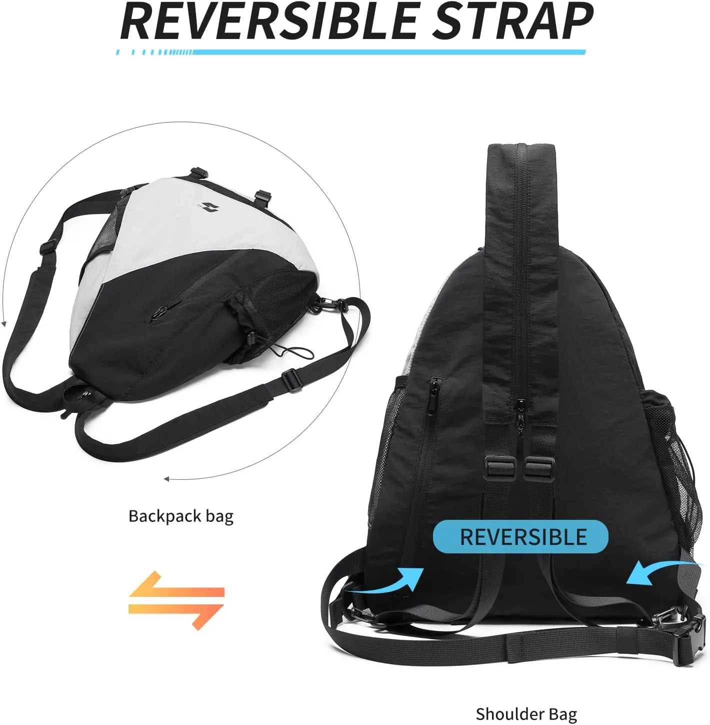 Crossbody Sling Bag Foldable Backpack Shoulder Casual Daypack Multipurpose Rucksack for Men Women Casual Hiking Outdoor Travel,Grayish Black