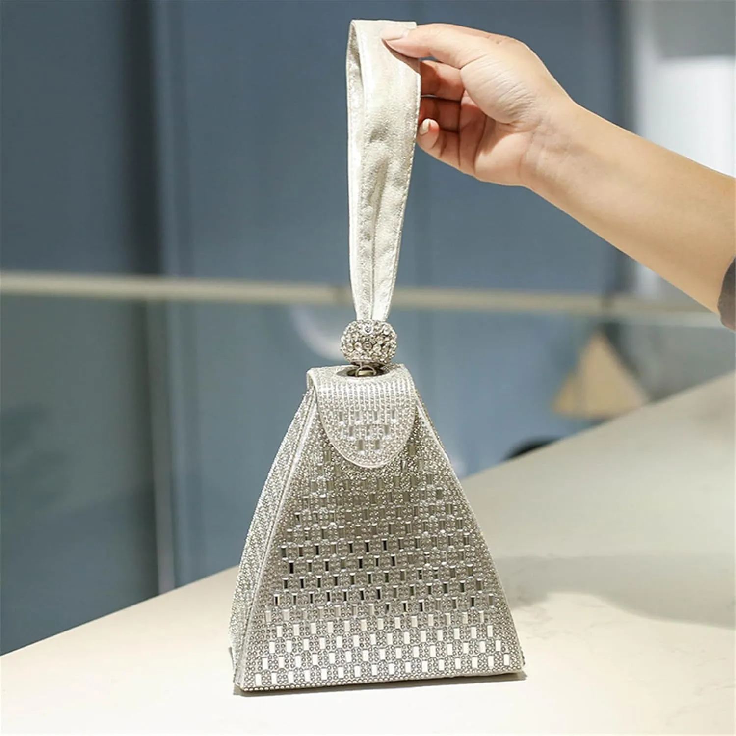 Crystal Pyramid Handbag, Pyramid Shape Rhinestones Luxury Evening Bags Fashion Evening Handbag Purse Cocktail