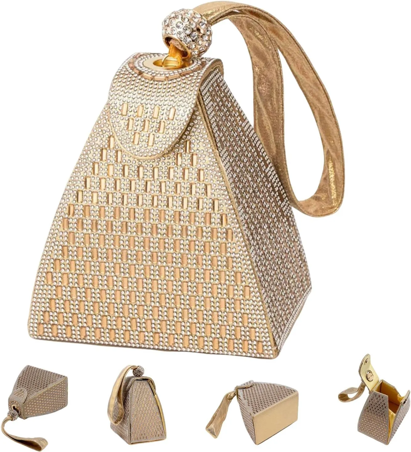 Crystal Pyramid Handbag, Pyramid Shape Rhinestones Luxury Evening Bags, Triangle Geometric Rhinestone Clutch Purse