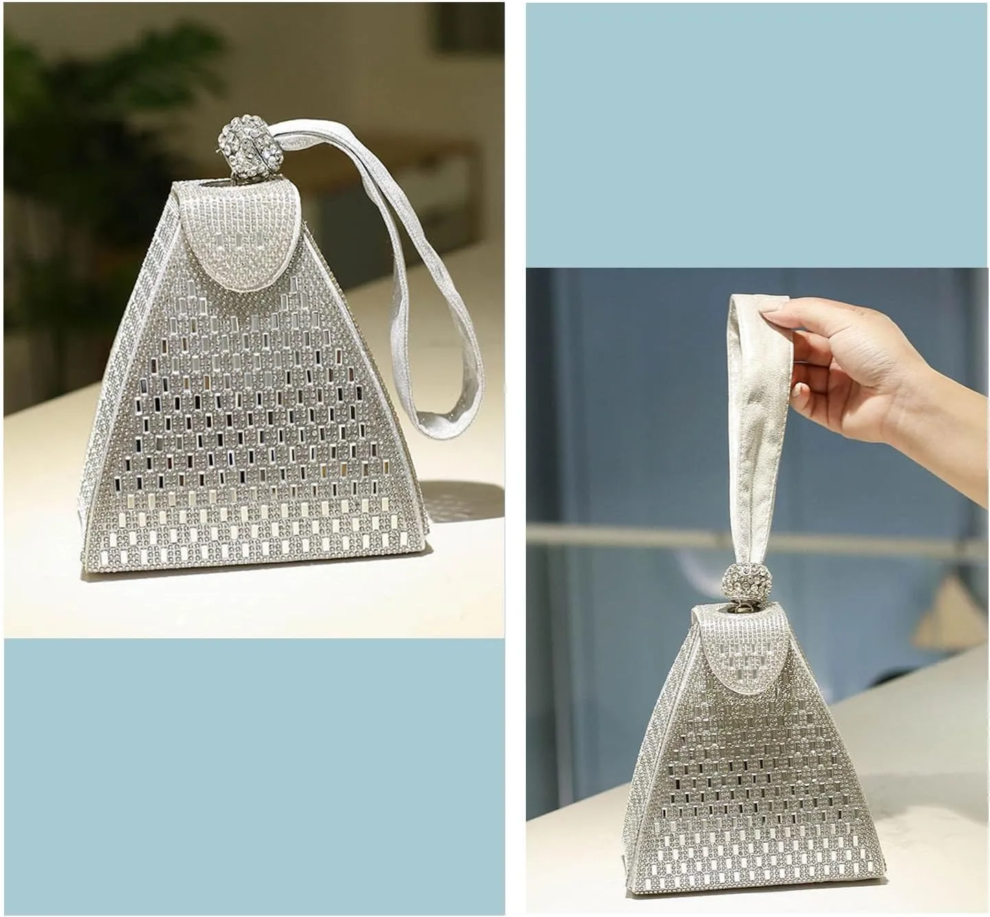 Crystal Pyramid Handbag, Pyramid Shape Rhinestones Luxury Evening Bags, Triangle Geometric Rhinestone Clutch Purse