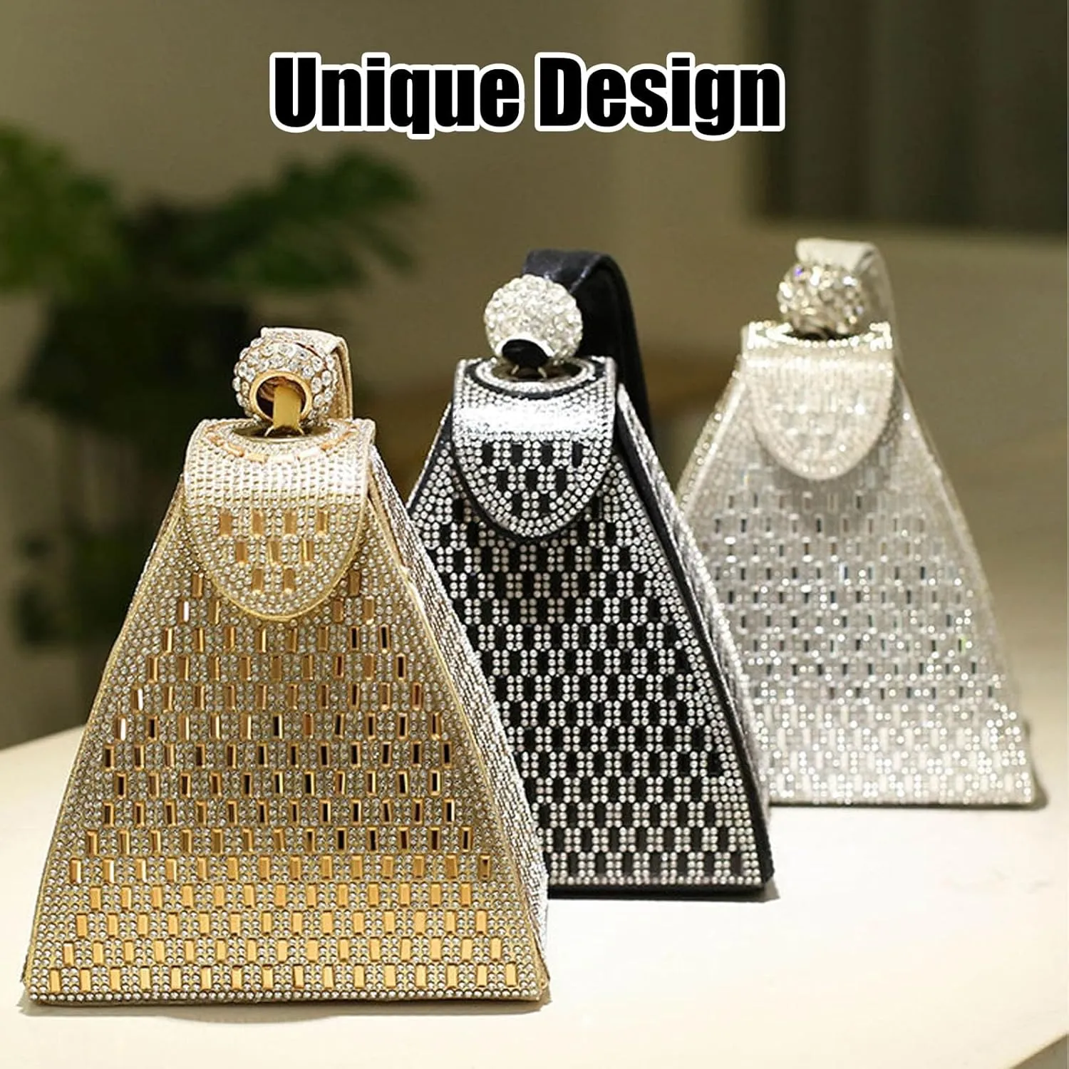 Crystal Pyramid Handbag, Pyramid Shape Rhinestones Luxury Evening Bags, Triangle Geometric Rhinestone Clutch Purse