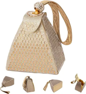 Crystal Pyramid Handbag, Pyramid Shape Rhinestones Luxury Evening Bags, Triangle Geometric Rhinestone Clutch Purse