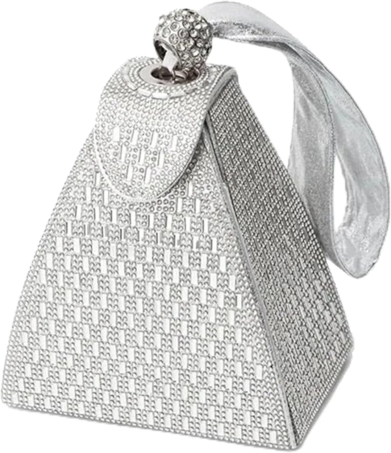 Crystal Pyramid Handbag, Rhinestones Luxury Evening Bags Fashion Evening Handbag Purse Cocktail Engagement Triangle Bag (Silver)