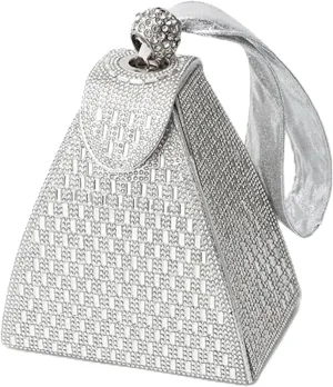Crystal Pyramid Handbag, Rhinestones Luxury Evening Bags Fashion Evening Handbag Purse Cocktail Engagement Triangle Bag (Silver)