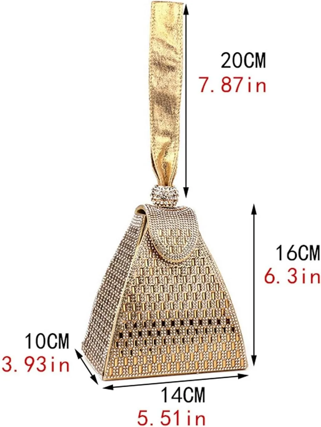 Crystal Pyramid Handbag, Women's Crystal Clutch Handbags, Rhinestones Luxury Evening Bags Fashion Gold Evening Handbag(Black)