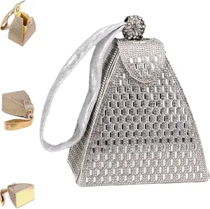 Crystal Pyramid Handbag,Sparkly Rhinestone Handbag with Wristlet Rhinestones Luxury Evening Bags, Pyramid Rhinestone Clutch