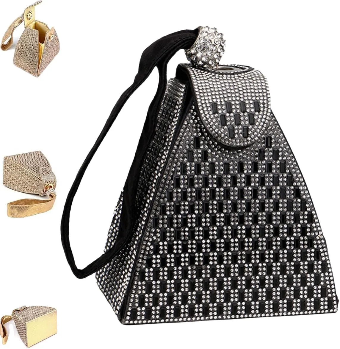 Crystal Pyramid Handbag,Sparkly Rhinestone Handbag with Wristlet Rhinestones Luxury Evening Bags, Pyramid Rhinestone Clutch
