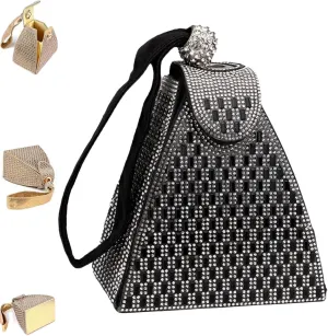Crystal Pyramid Handbag,Sparkly Rhinestone Handbag with Wristlet Rhinestones Luxury Evening Bags, Pyramid Rhinestone Clutch