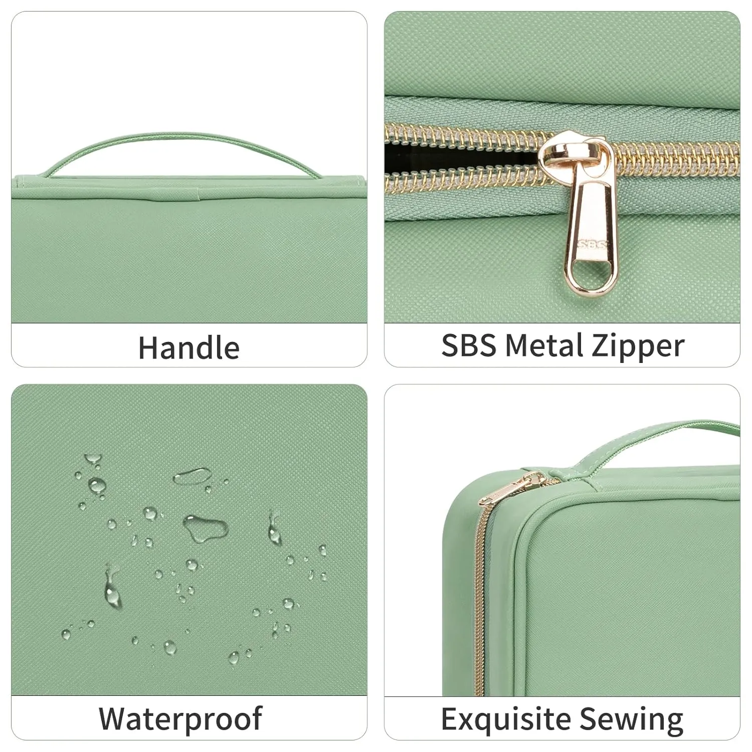 CUBETASTIC Hanging Travel Toiletry Bag, Portable Green Makeup Bag with Handle, 3 Compartment Small Travel Bag for Toiletries Waterproof Leather Cosmetic Organizer Pouch with 360° Hook