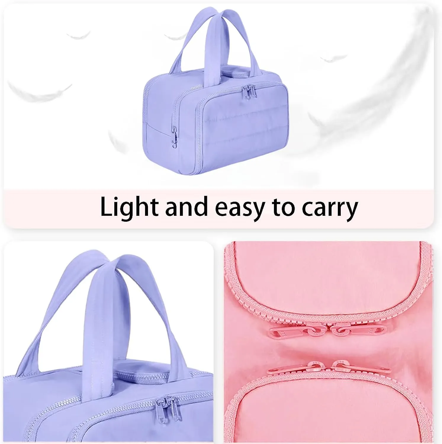 Curetoawayz Travel Cosmetic Bag, Large Capacity Wide-Open Travel Cosmetic Bag, With 4 Compartments, Waterproof/Portable/Wet and Dry Separation (Purple)