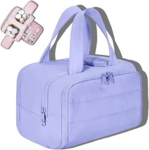 Curetoawayz Travel Cosmetic Bag, Large Capacity Wide-Open Travel Cosmetic Bag, With 4 Compartments, Waterproof/Portable/Wet and Dry Separation (Purple)