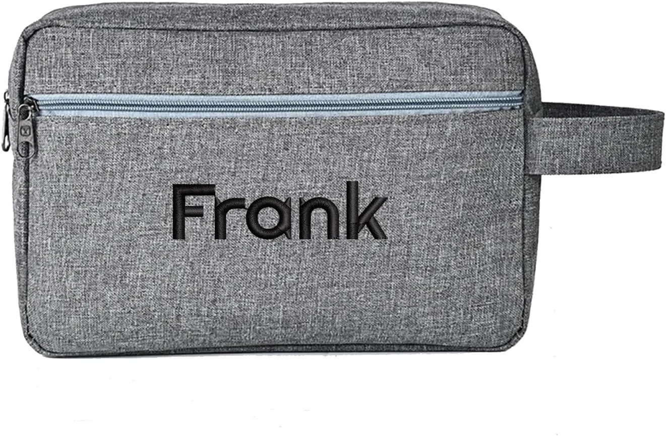 Custom Embroidered Minimalist Toiletry Bag for Men & Women - Lightweight Cationic Fabric Travel Organizer, Shaving Bag,Perfect for Groomsmen Gifts & Personalized Use (1, Gray)