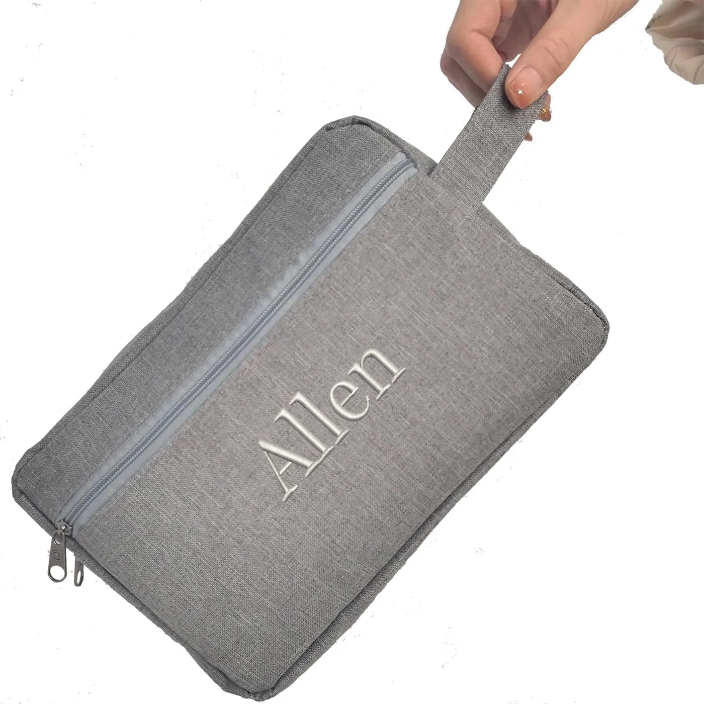 Custom Embroidered Minimalist Toiletry Bag for Men & Women - Lightweight Cationic Fabric Travel Organizer, Shaving Bag,Perfect for Groomsmen Gifts & Personalized Use (1, Gray)