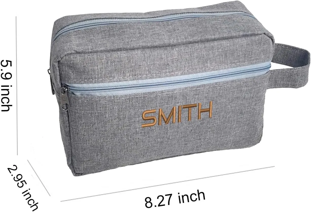 Custom Embroidered Minimalist Toiletry Bag for Men & Women - Lightweight Cationic Fabric Travel Organizer, Shaving Bag,Perfect for Groomsmen Gifts & Personalized Use (1, Gray)